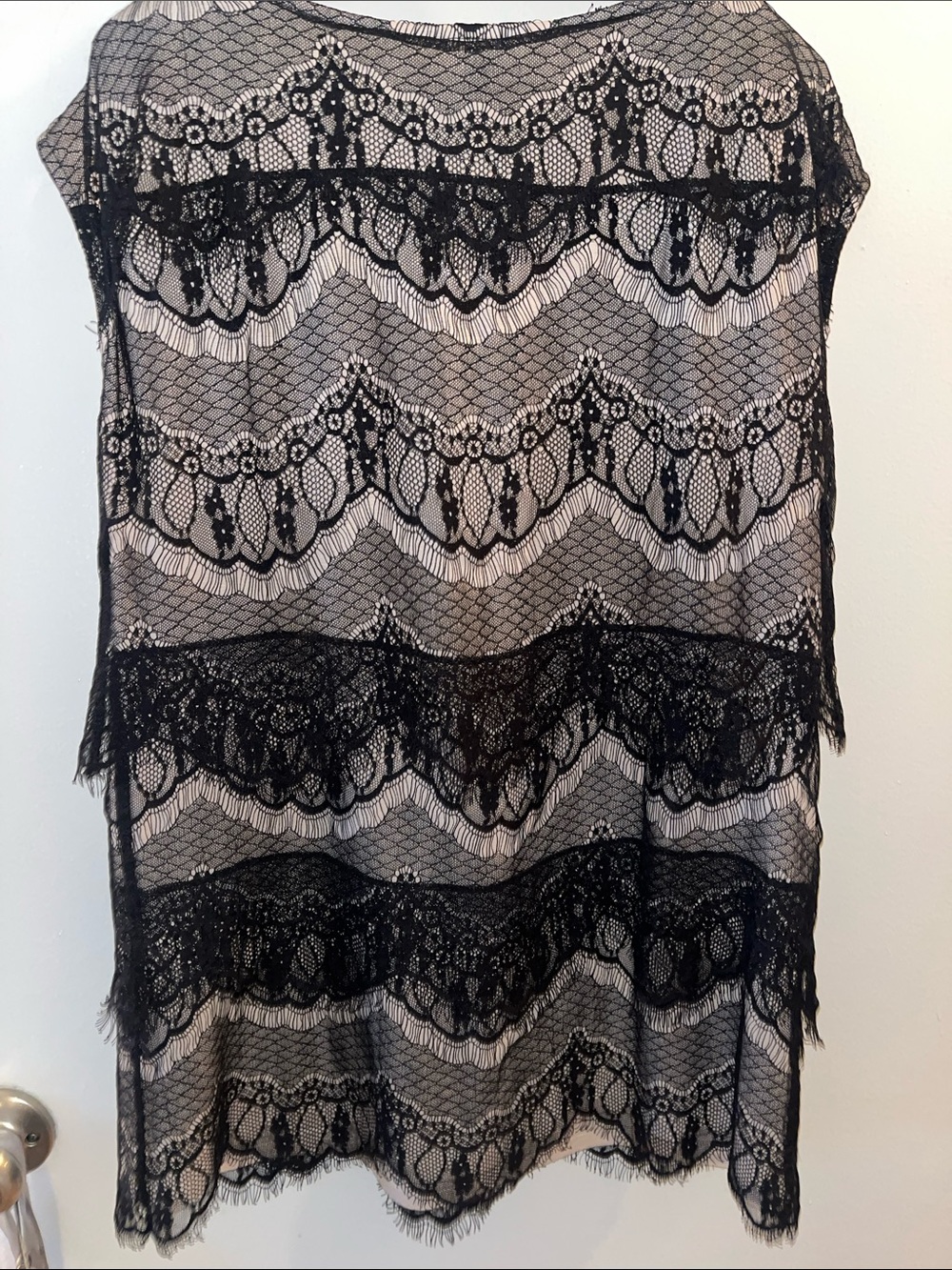 Ann Taylor Black Lace Overlay Top on Nude